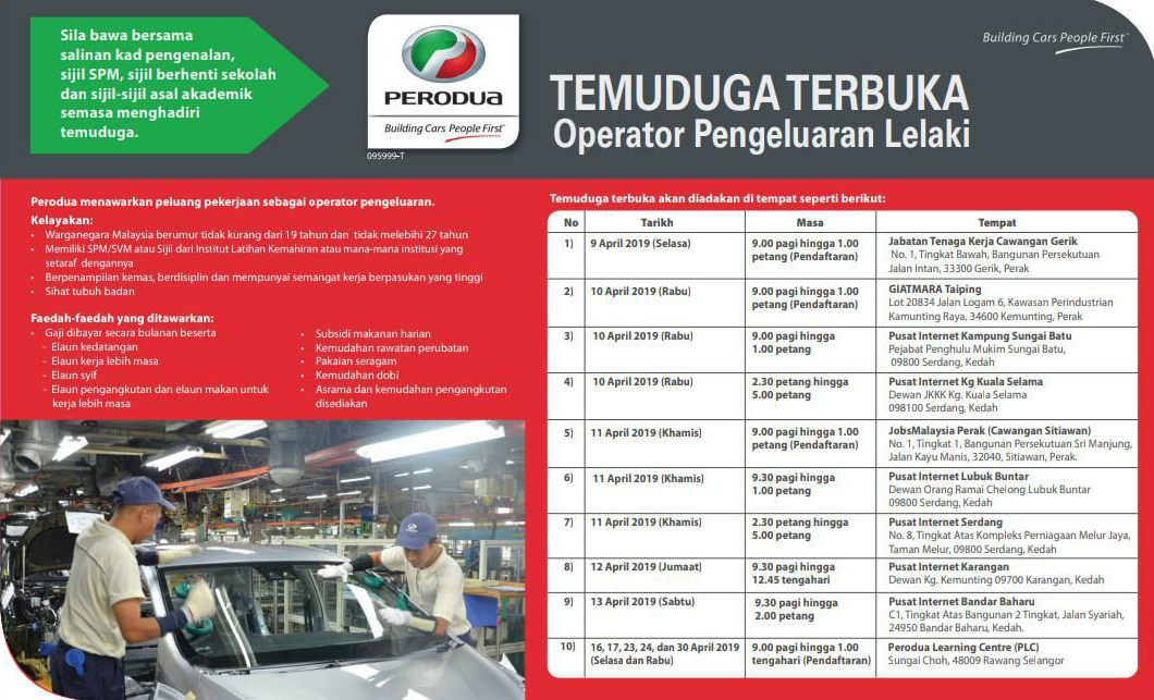 temuduga terbuka perodua operator pengeluaran lelaki